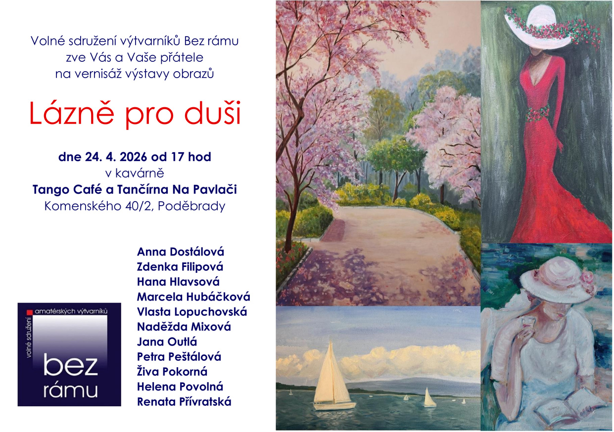 Pozvánka na vernisáž 24. 4. 2026, Tango Café, Komenského 40/2, Poděbrady